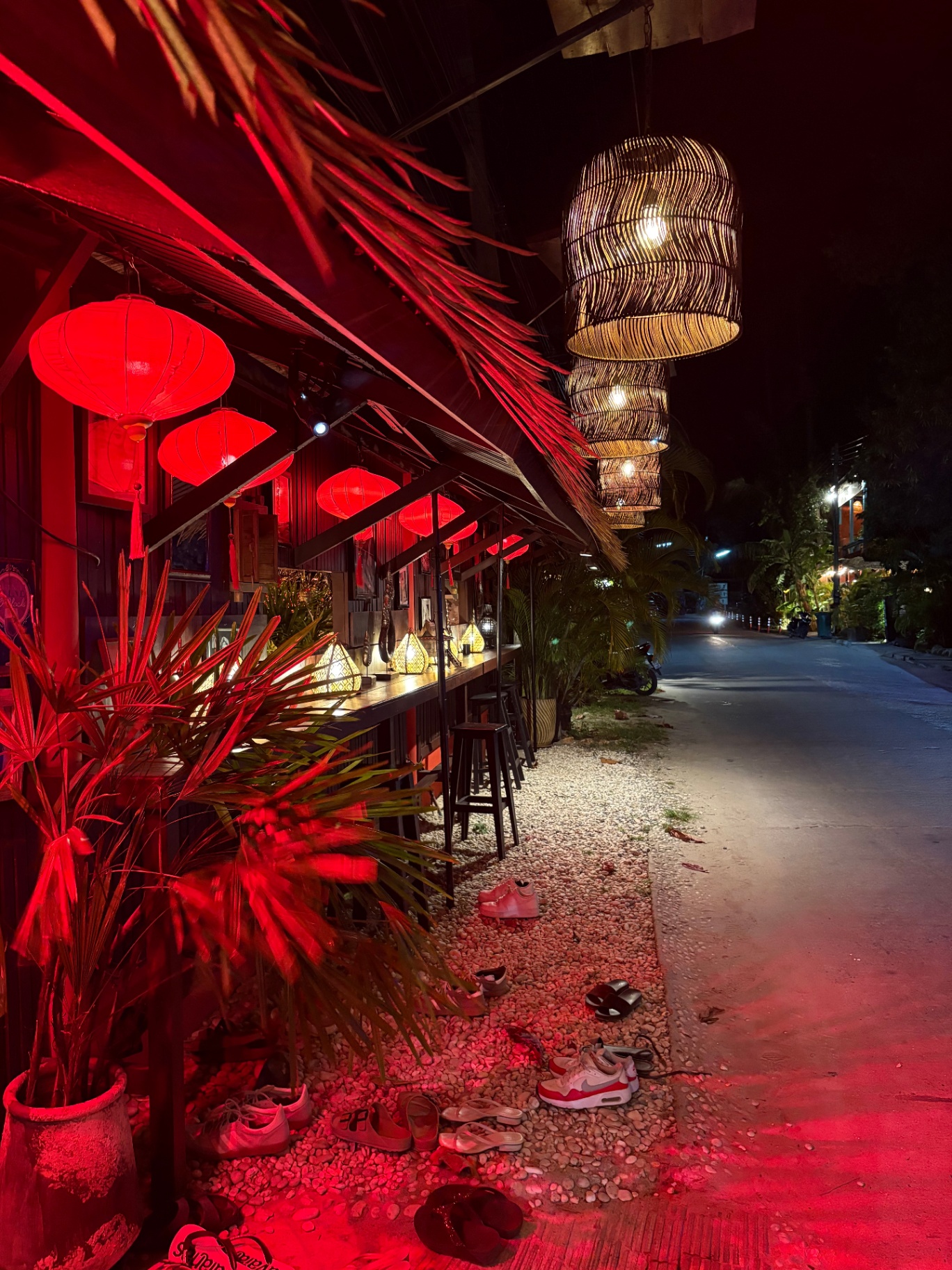 Lantern-lit street entrance
