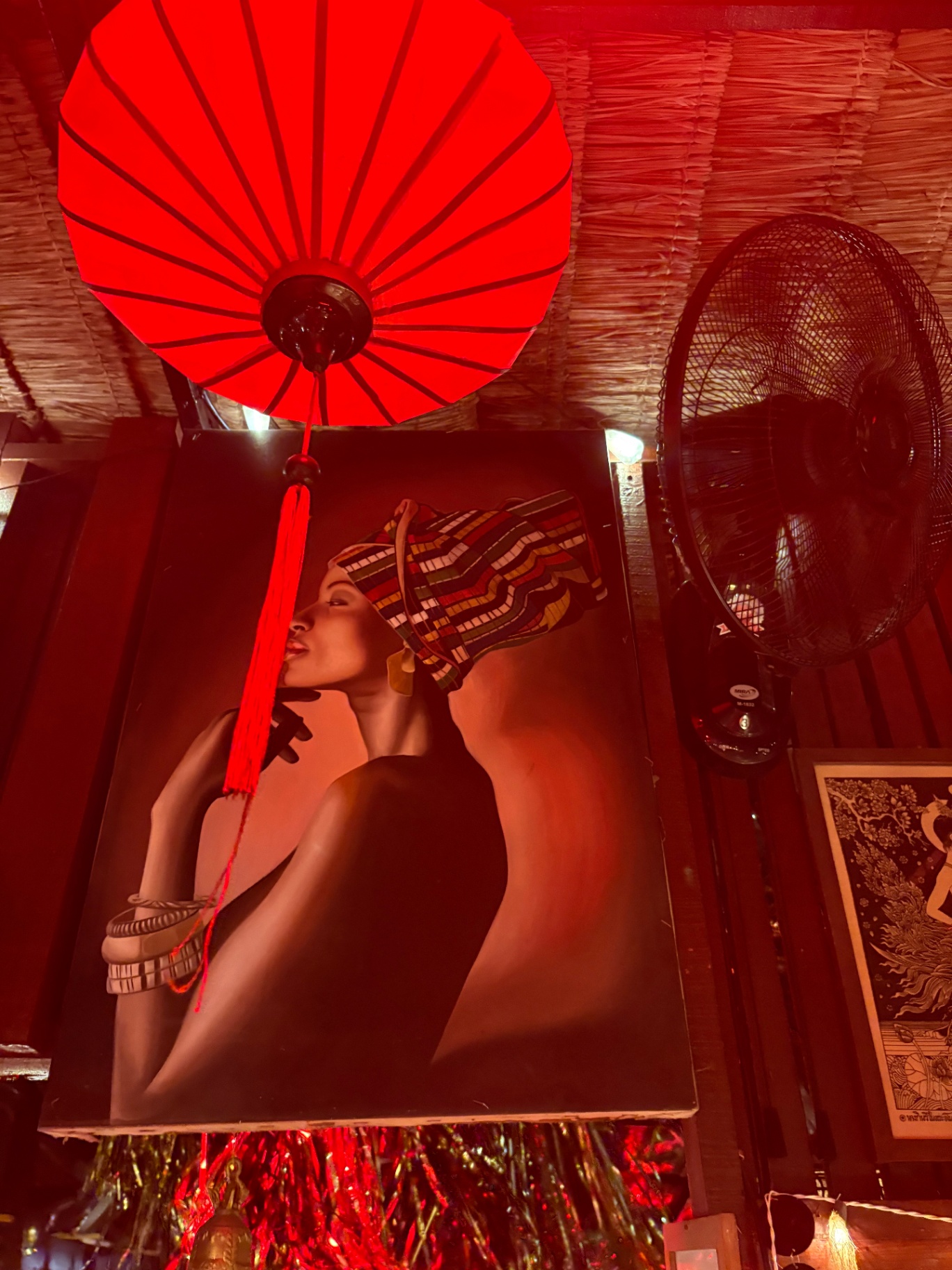 Red silk lantern & portrait